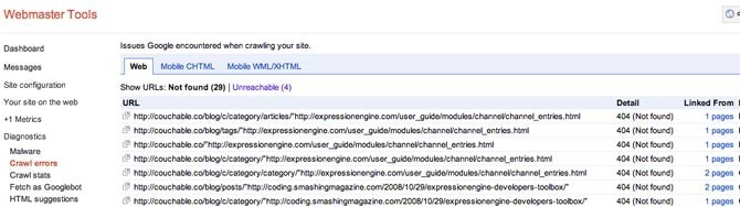 Fixing 404 errors in expressionengine with Google Webmaster Tools