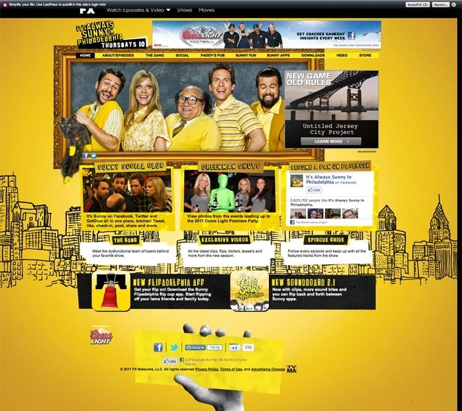 Always sunny in phillie yellow website design