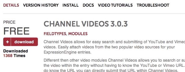 Channel Videos - video upload field for ExpressionEngine