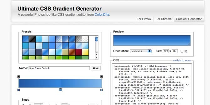 simple tool for creating css gradients for your web designs