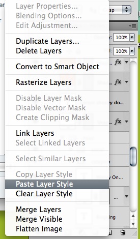 Selecting multiple text layers and pasteing the new Layer Styles in Photoshop CS5