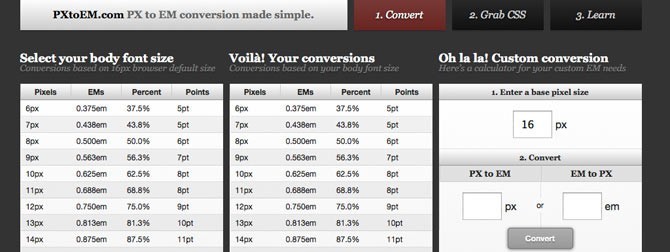 convert pixels to ems