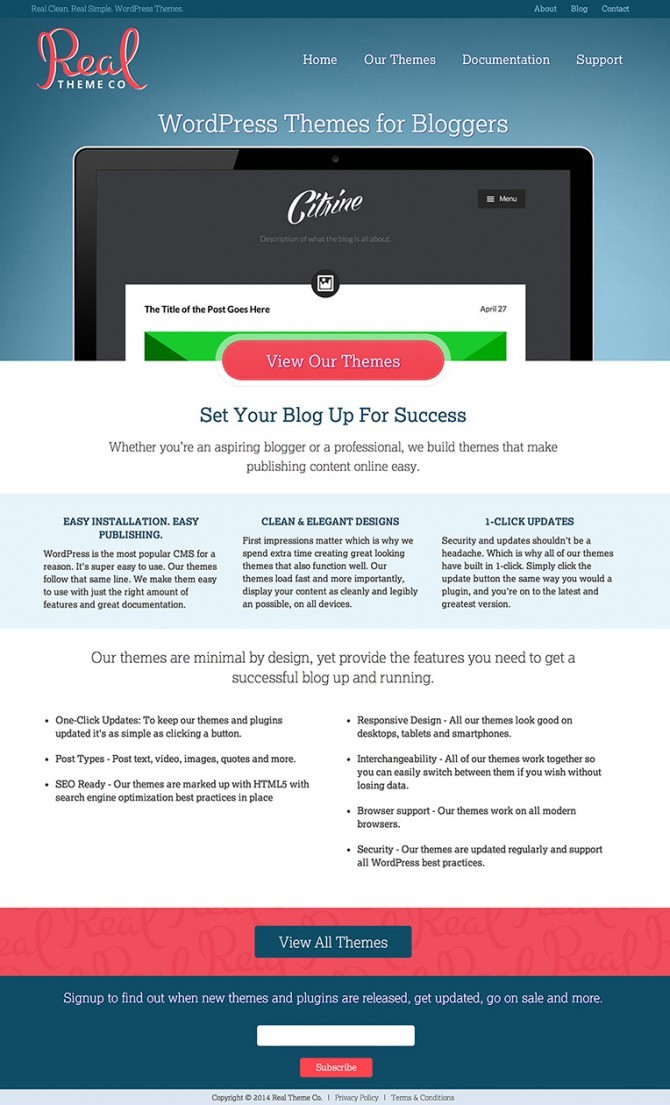 Real Theme Co homepage design