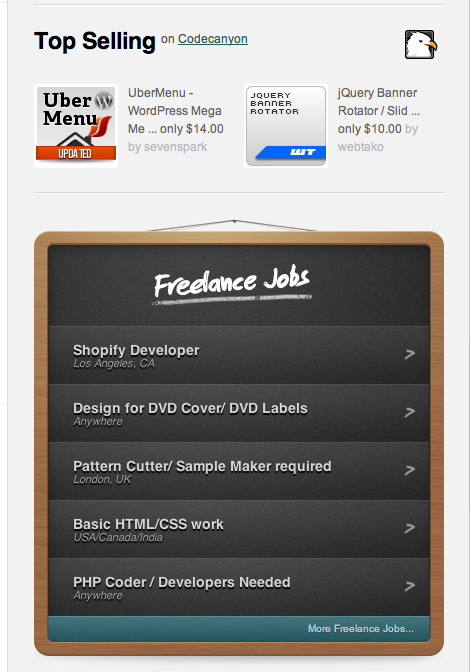 NetTuts sidebar showing paid job listings and premium tutorials